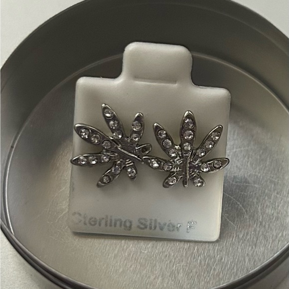 Sterling Silver F Mari Leaves Earrings Pierced - Picture 1 of 1